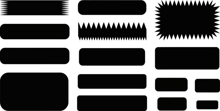 Collection of black rounded rectangles and starburst shapes with serrated Transparent Background