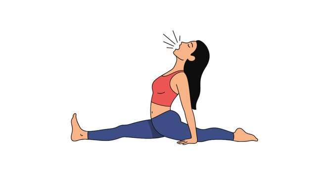 Flexible woman practicing monkey pose splits and deep breathing