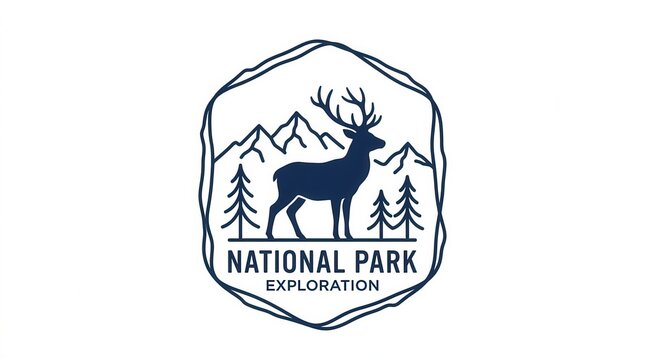 national park exploration logo with deer and mountains