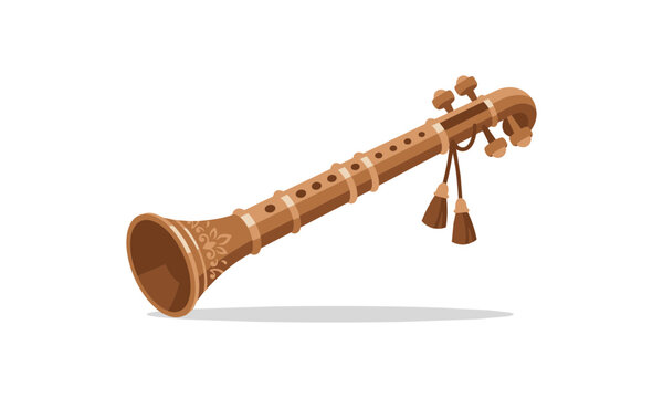 Traditional South Indian Nadaswaram wind musical instrument illustration isolated on background.