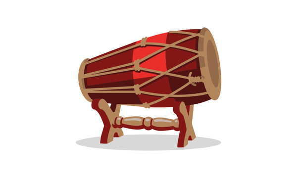 Vector illustration of a traditional wooden drum kendang bedug on a stand.