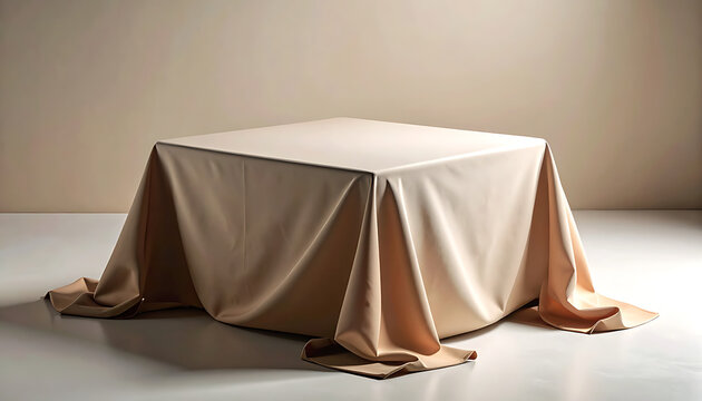 Table covered with a beige cloth 1.