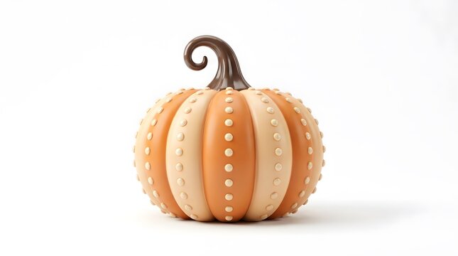 3d illustration of a decorative orange and cream striped pumpkin with polka dots isolated on white background