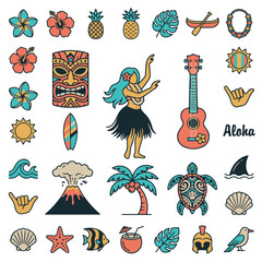 Hawaiian Tropical Elements Collection Flat Icons for Summer Vacation © Choate