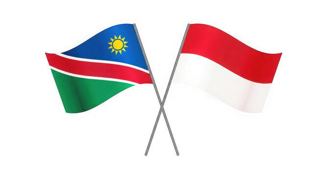 Namibia and Indonesia flags crossed together isolated on transparent background