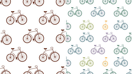 Vintage Bicycle Seamless Pattern Set with Colorful Retro Bicycles and Unicycle Vector Backgrounds © SreeChandan