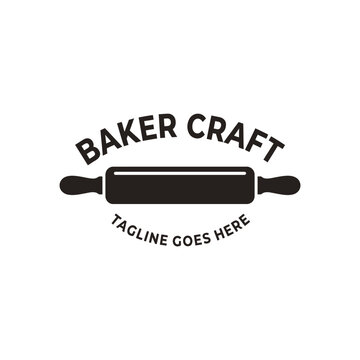 Classic bakeshop branding featuring a wooden rolling pin silhouette for culinary and artisanal food businesses.