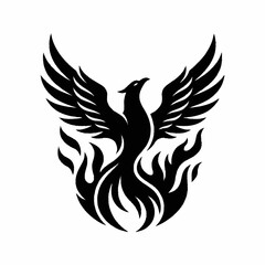 Fototapeta premium Phoenix Bird Rising From Flames Mythical Creature Silhouette.