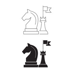 chess knight strategy icon set flag victory concept line solid vector.Editable stroke, Vector illustration, Line art Icon, Symbols. © K