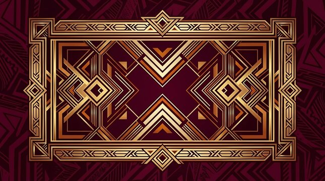 Luxury gold Art Deco frame on red background