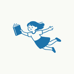 Flying Little Girl With Book Logo