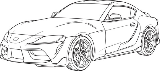 Fototapeta premium Sleek sports car speeding on open road. Stylish high-performance vehicle with aerodynamic design and modern wheels. Futuristic automobile concept f...