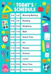 Cute Classroom Daily Schedule Chart for Kids with Kawaii School Supplies and Learning Activities © C Design Studio