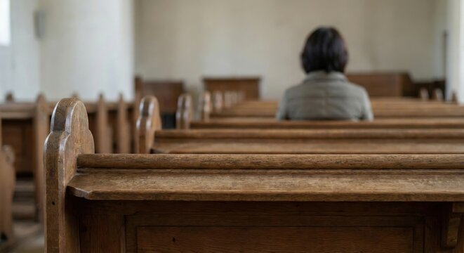 Woman sitting in church pew for prayer