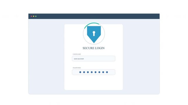 Animated flat design secure login interface for password protection and web security