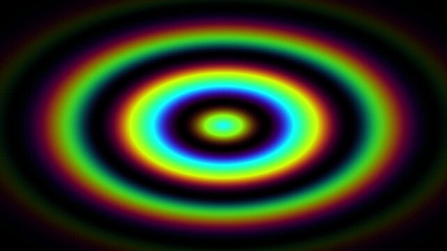 Vibrant Holographic Spectral Rings Pulsating and Expanding on Black Background