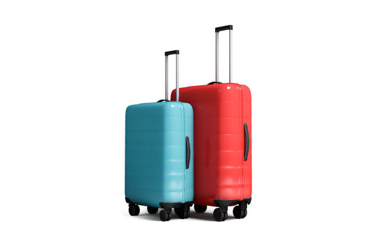 Two suitcases red and blue isolated on transparent background