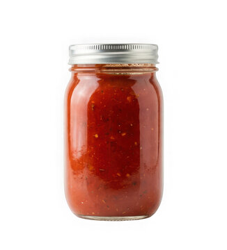 Glass jar of tomato pasta sauce isolated on transparent background