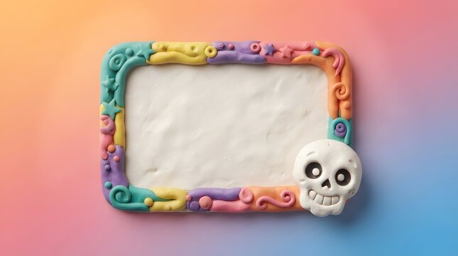 Colorful clay picture frame with a skull