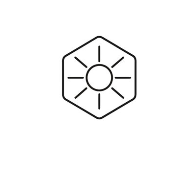 Sun icon in hexagon outline