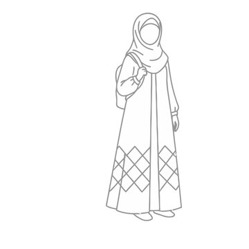 Woman wearing hijab and long dress with backpack