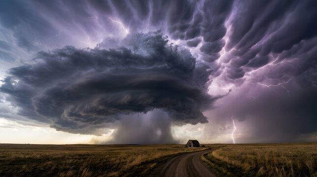 Powerful Supercell Storm and Lightning over Lone Barn on the Plains