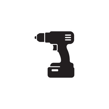 Power Drill Glyph Icon. Premium solid vector icon representing a cordless drill for construction, maintenance, and repair applications.