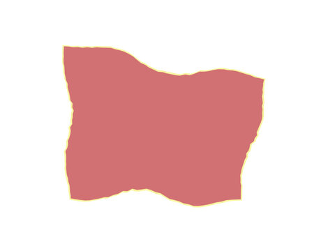 A simple rose colored fabric shape with a thin yellow border outline