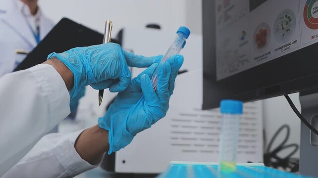 Scientist examining forcemeat in laboratory