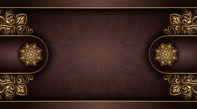 Luxury brown background with golden mandala ornament