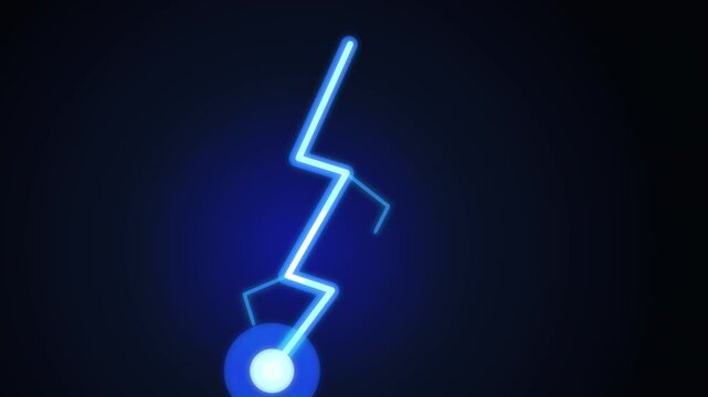 Blue thunder lightning bolt, electric discharge, glowing light strike in thunderstorm
