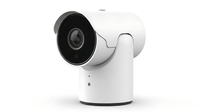 Modern security camera on a white pole