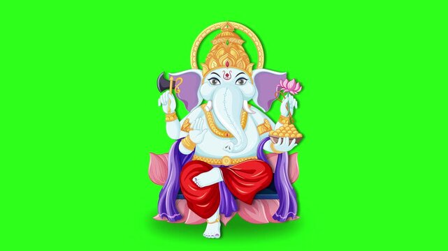 Animated Lord Ganesha Illustration on Green Screen Background