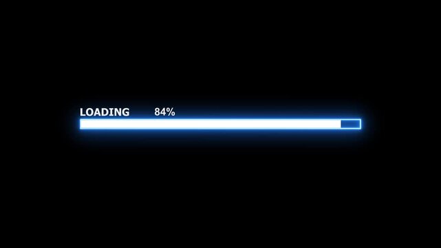 Cyberpunk loading bar animation with glitch effect. Futuristic uploading progress bar with glitch effect isolated on black background. Computer cyberpunk loading 