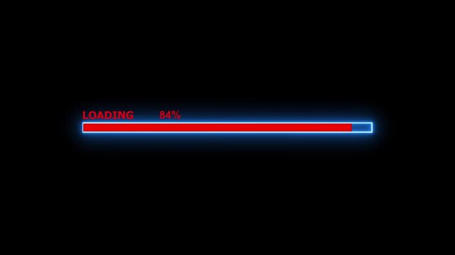 Cyberpunk loading bar animation red glitch effect. Futuristic uploading progress bar with glitch effect isolated on black background. Computer cyberpunk loading 