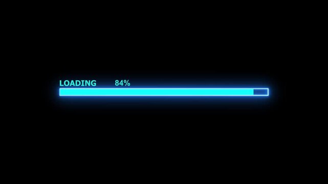 Cyberpunk loading bar animation biuw glitch effect. Futuristic uploading progress bar with glitch effect isolated on black background. Computer cyberpunk loading 