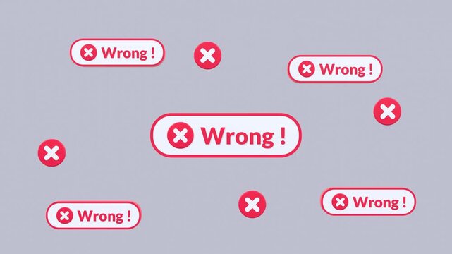 Animated wrong icons with cross mark symbols. Ideal for error messages, failed actions, invalid status, user interface, presentations, and video editing projects.