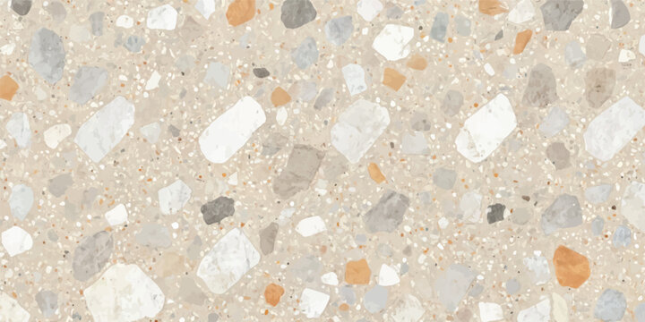 Light beige terrazzo pattern with earth toned stone fragments terrazzo aggregate construction interior material concrete background architecture abstract renovation composite speckled