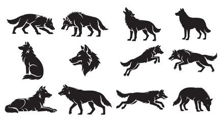 Fototapeta premium Wolf Silhouettes Vector Graphic Collection