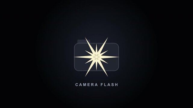 Camera flash animation light burst effect isolated on black, photography and picture taking