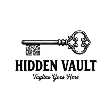 Antique skeleton key emblem for security, locksmith, or real estate branding.