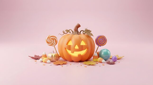 Cute 3d halloween pumpkin with candy