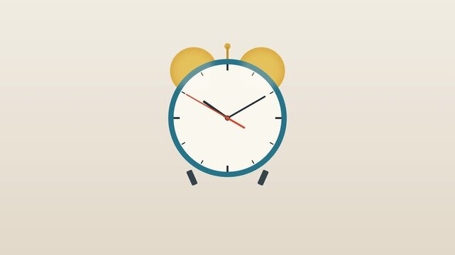 Animated alarm clock ringing, time deadline concept, isolated 2D flat design