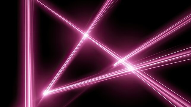 Abstract Pink Laser Beams Intersecting in Darkness.