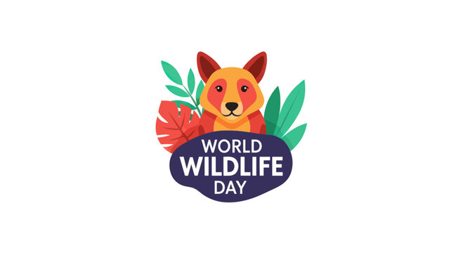 World wildlife day celebration graphic with fox and leaves