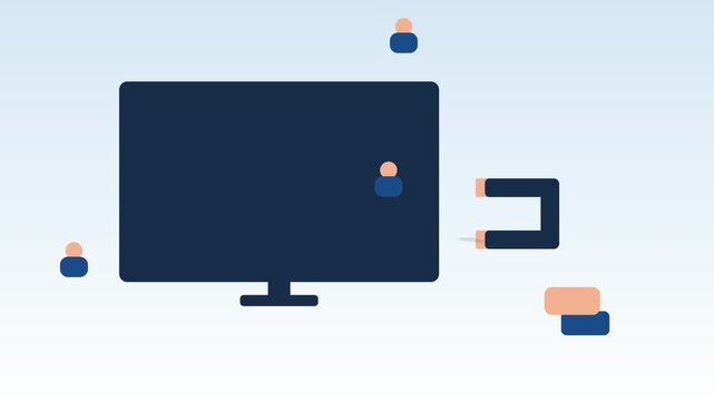 Animated flat design of magnet attracting customers to computer monitor screen