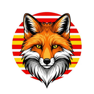 Pixel art fox head on a striped circle background isolated on transparent background