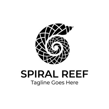 Spiral seashell logo featuring a geometric grid. Ideal for marine branding.