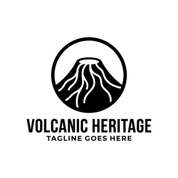 Rugged black volcano logo with lava lines, suitable for outdoor and heritage brands.