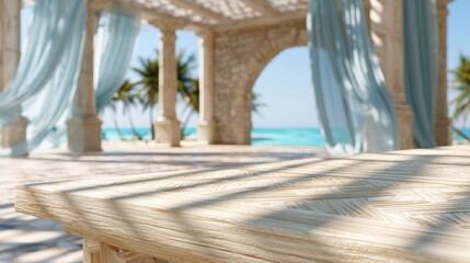 Fototapeta premium Exotic Beach Gazebo with Turquoise Ocean and Palm Trees.